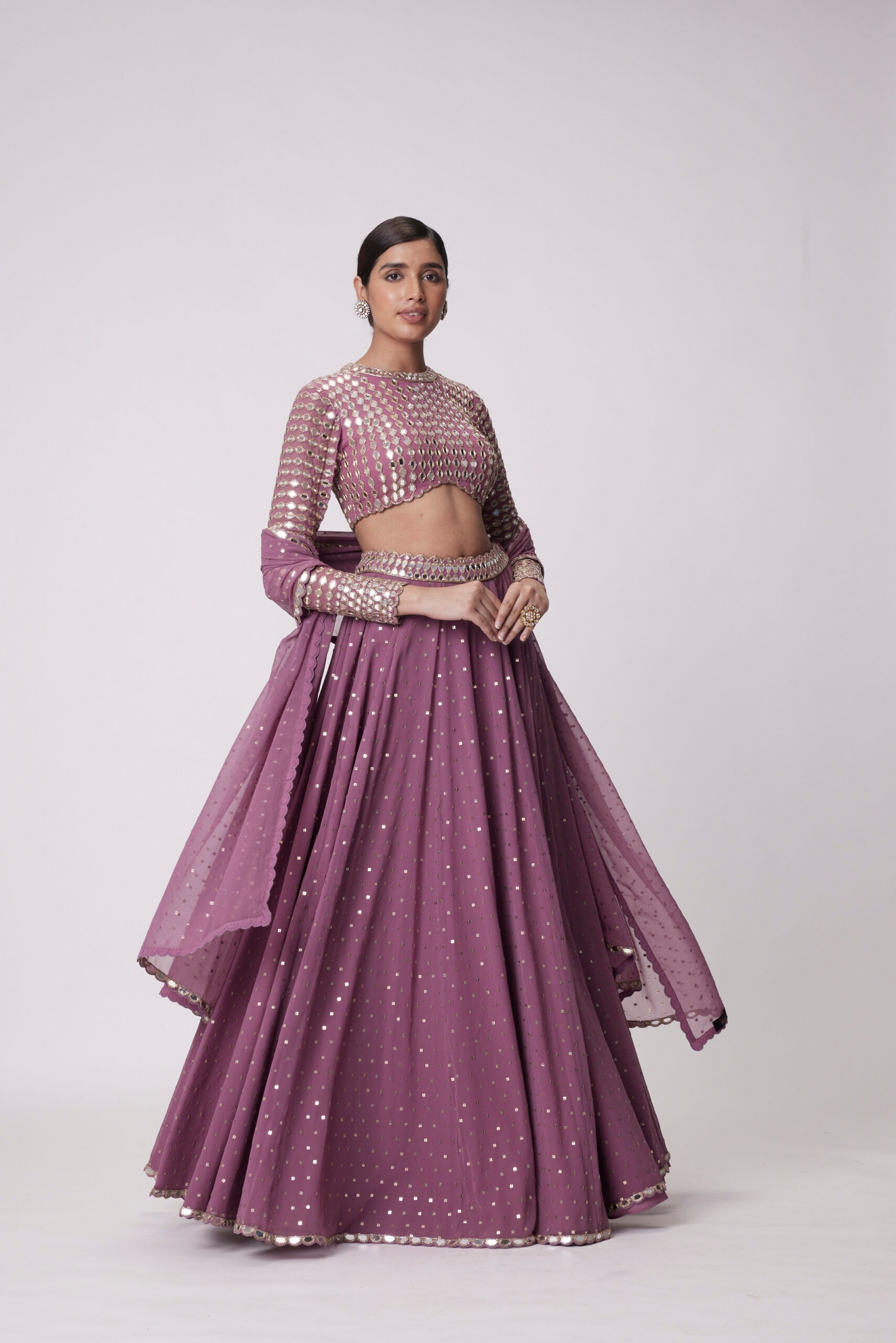 Image of MUD  MAUVE HAND EMBROIDERED LEHENGA PANTS SET