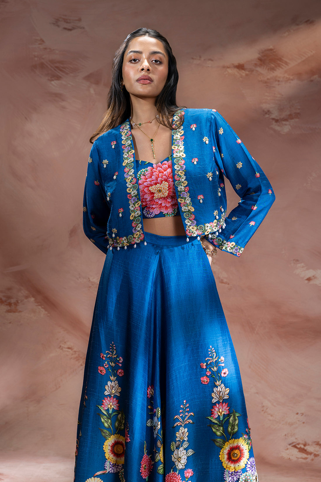 teal blue Blue Lehenga set