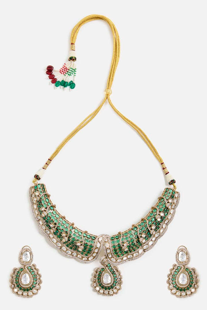 Elegant Green Kundan Choker Set with Earrings