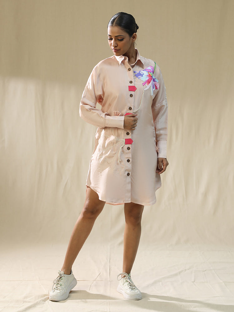 Peach Floral Handpainted Shirt