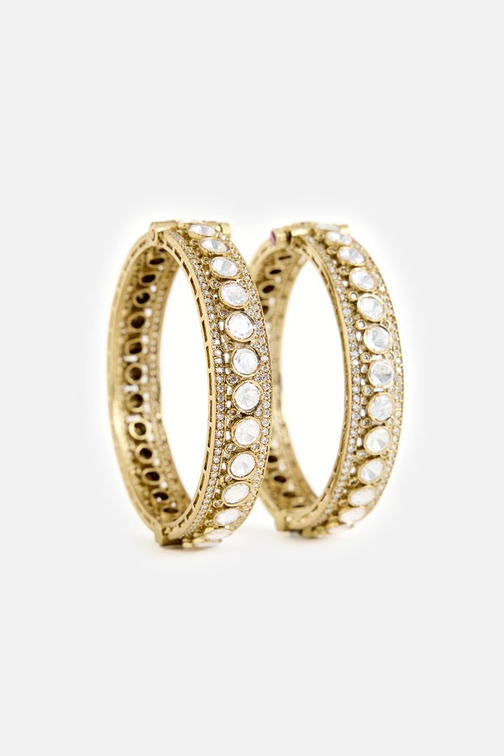 Elegant Gold-Plated Moissanite Kundan Polki Bangles