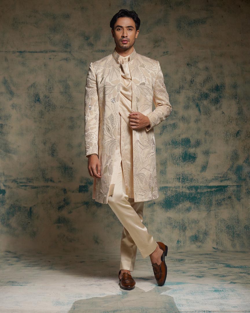 Buttercream hand embroidered contempoarary jacket set