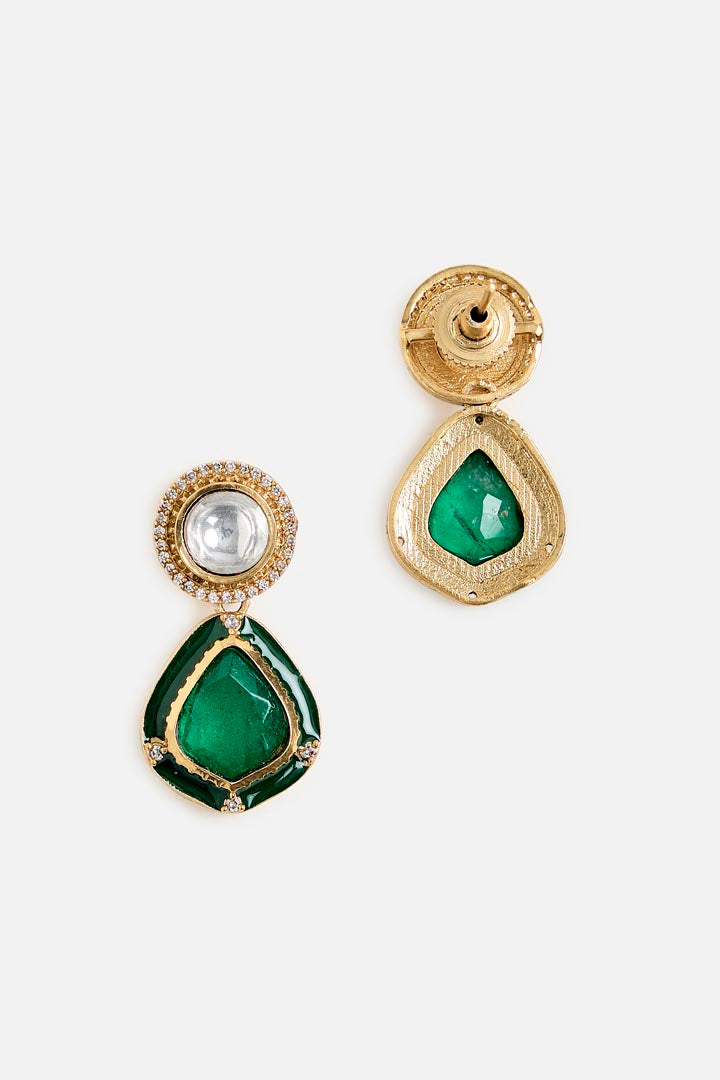 Classic Green Kundan Pendant Necklace with Earrings