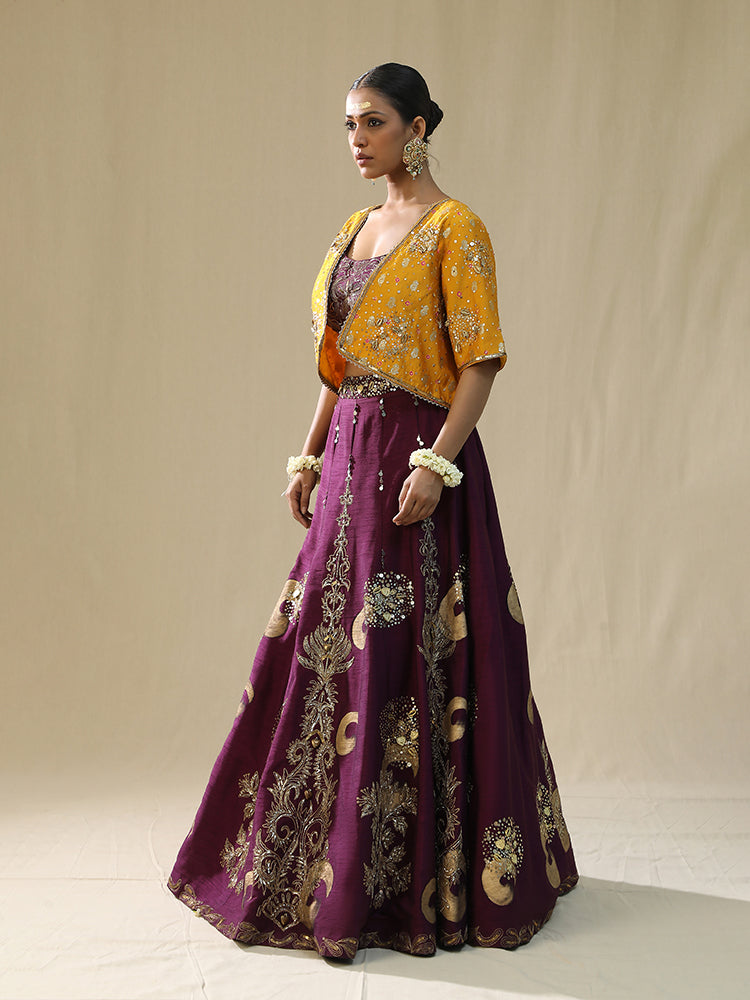 purple brushstroke lehnga set