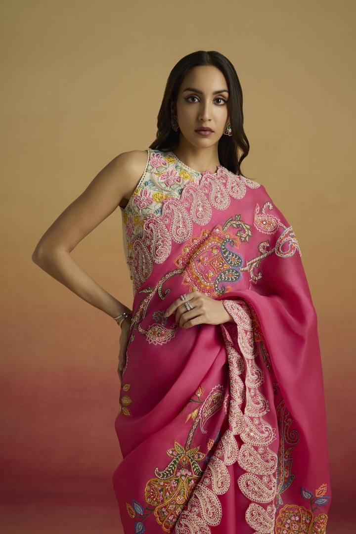 Ivory Chanderi Scalloped Crop Top with Exquisite Beadwork