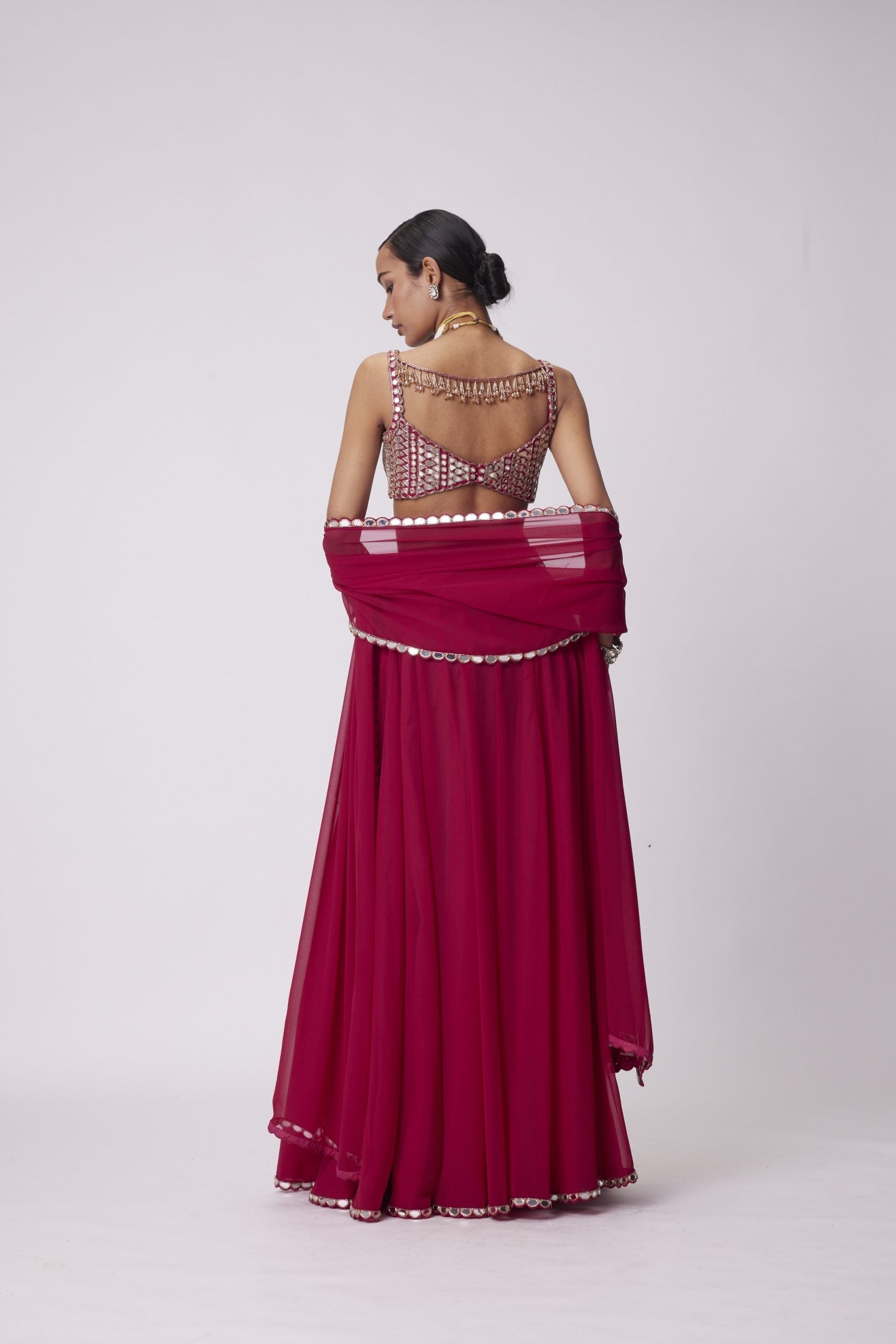 Image of CRIMSON RED LEHENGA PANTS SET