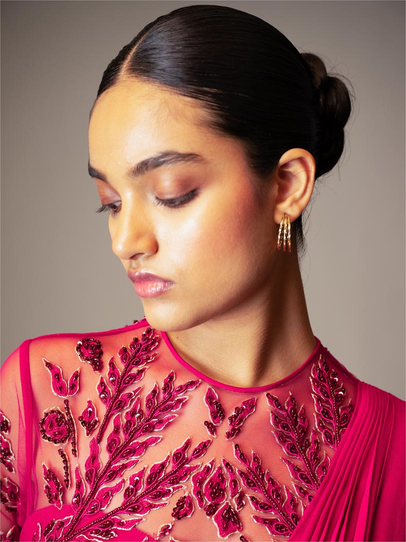 Fuchisa Embellished Saree Gown