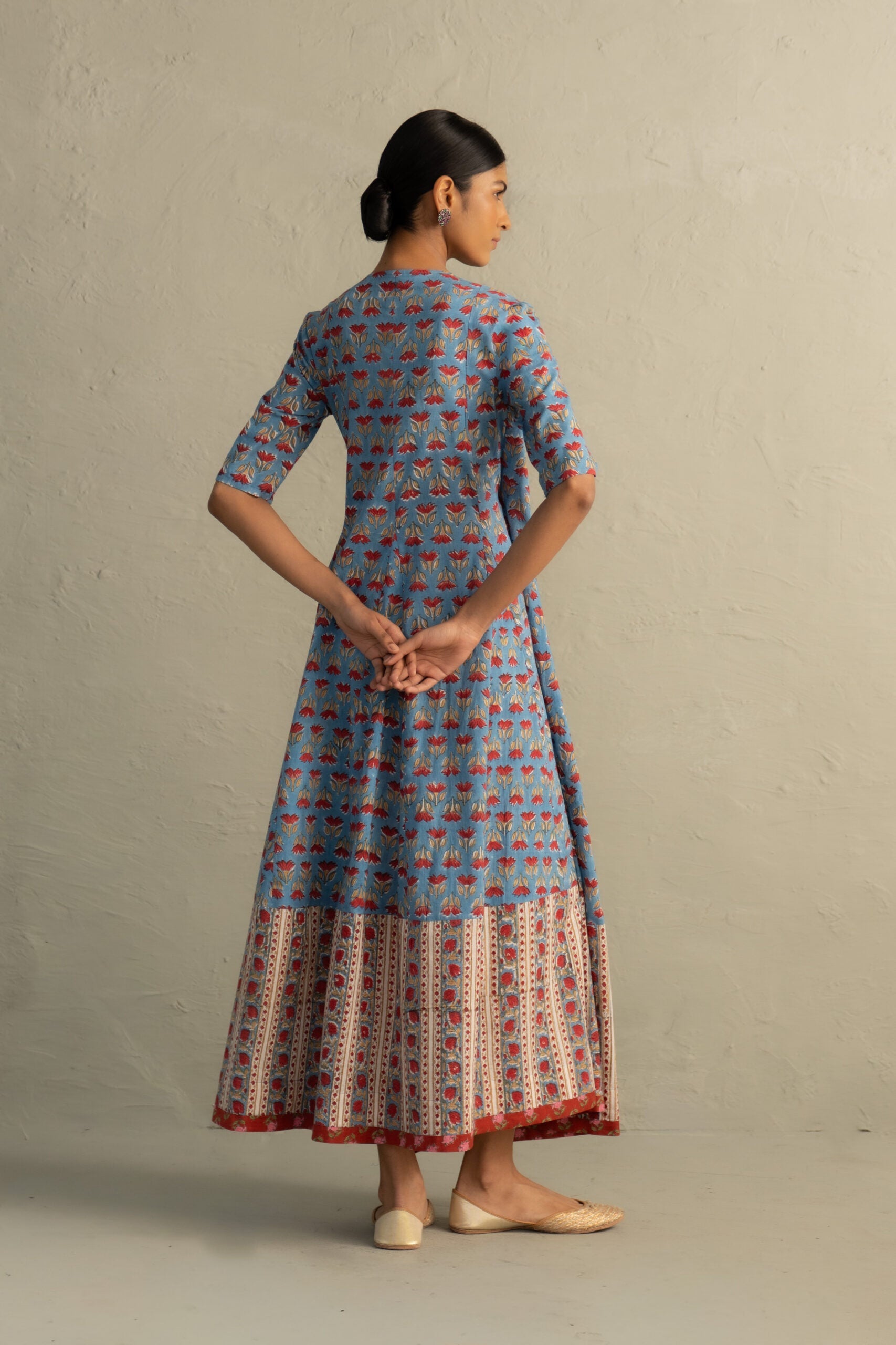 Blue Hand Block Wrap Around Dress