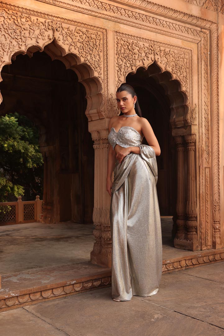 Silver moon drape saree