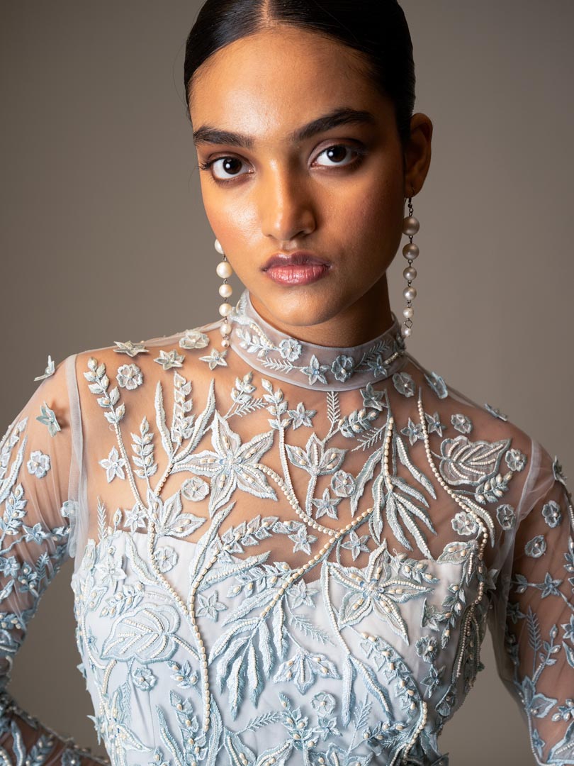 Pastel Blue Pre-Draped Gown