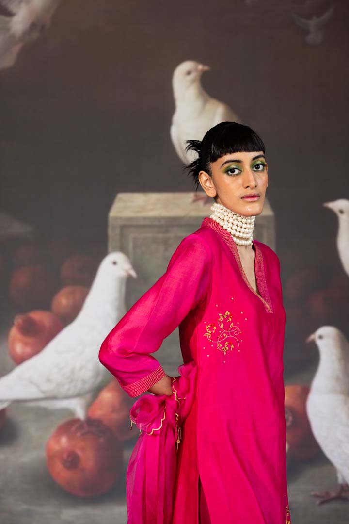 Pink Zari Line Suit- Set of 2