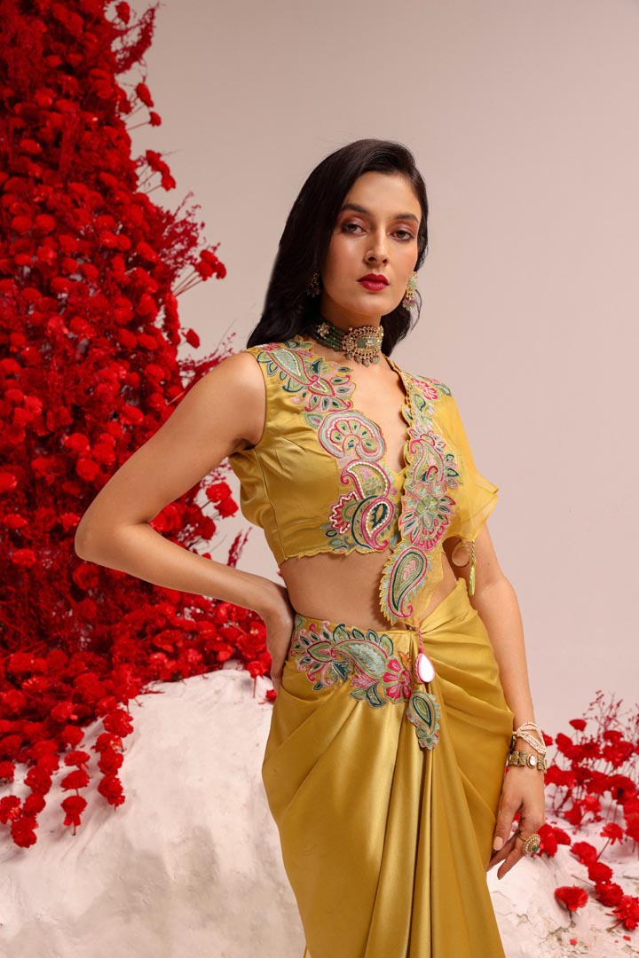 Image of Paisley Love yellow drape saree