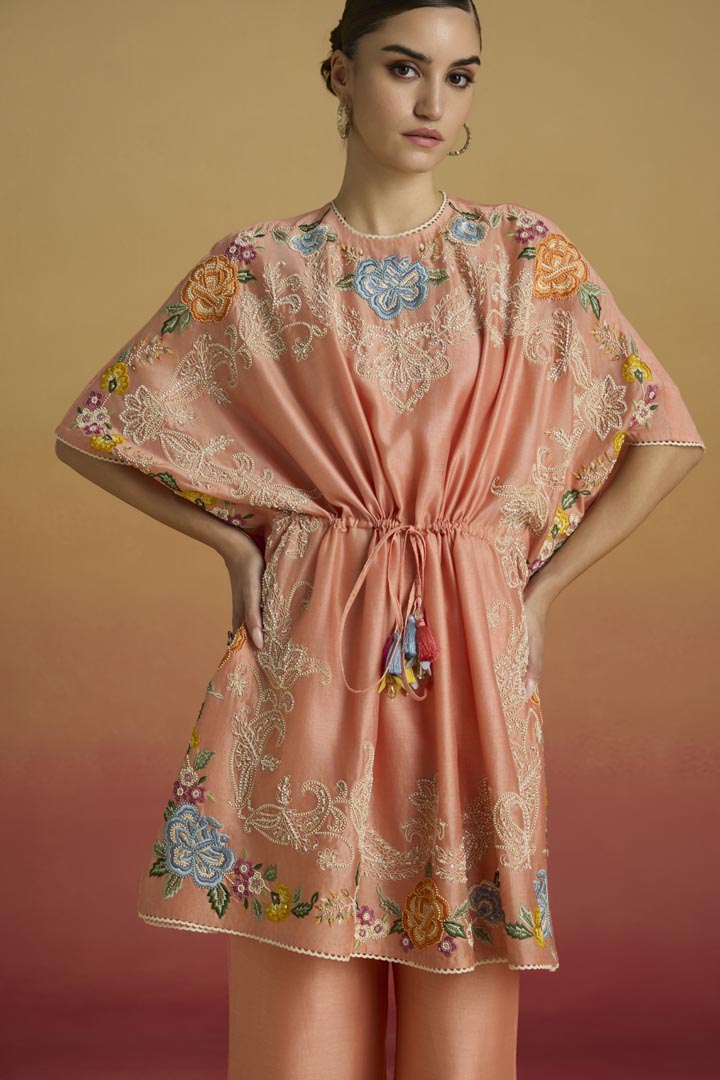 APRICOT CONTRAST PAISLEY KAFTAN
