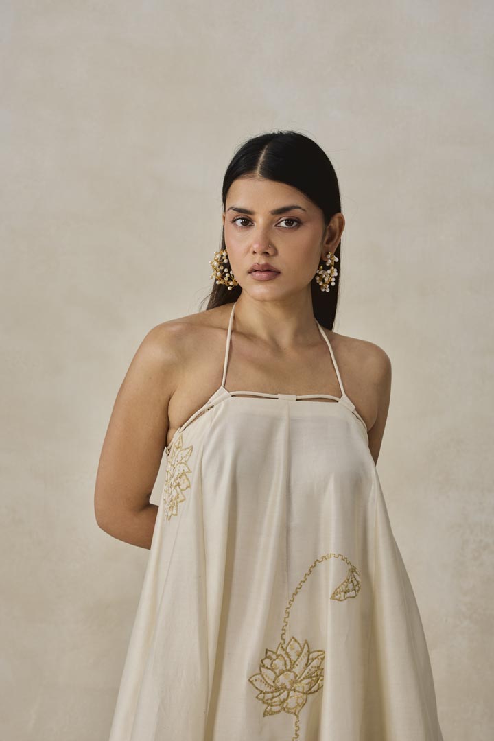 Ivory Chanderi Off-Shoulder Kurta Pant Set - Festive Designer Wear