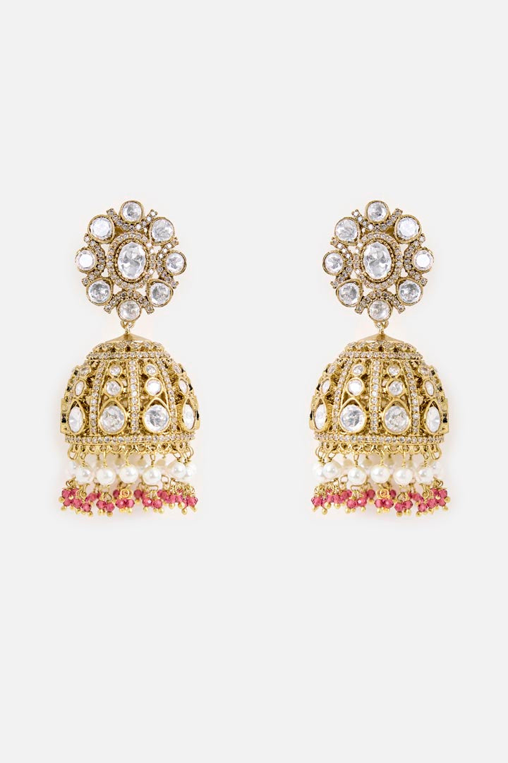Pearl & Kundan Drop Jhumka Earrings