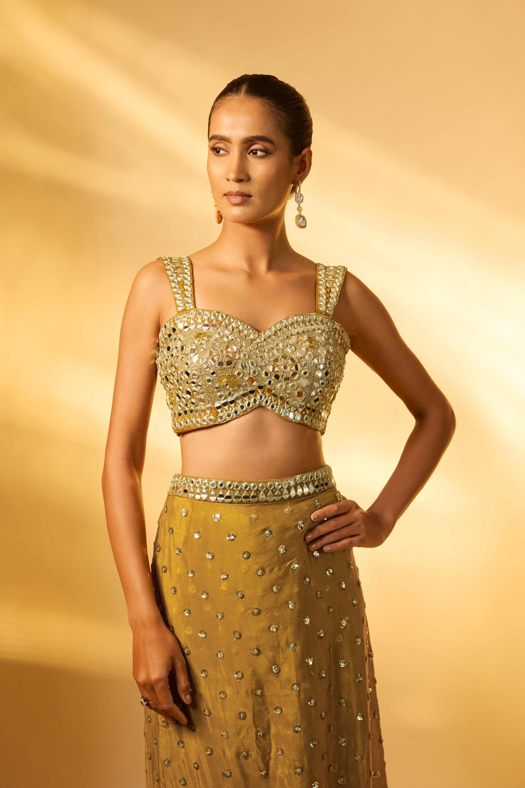 GOLD MIRROR & SEQUINS EMBROIDERED SAREE SET