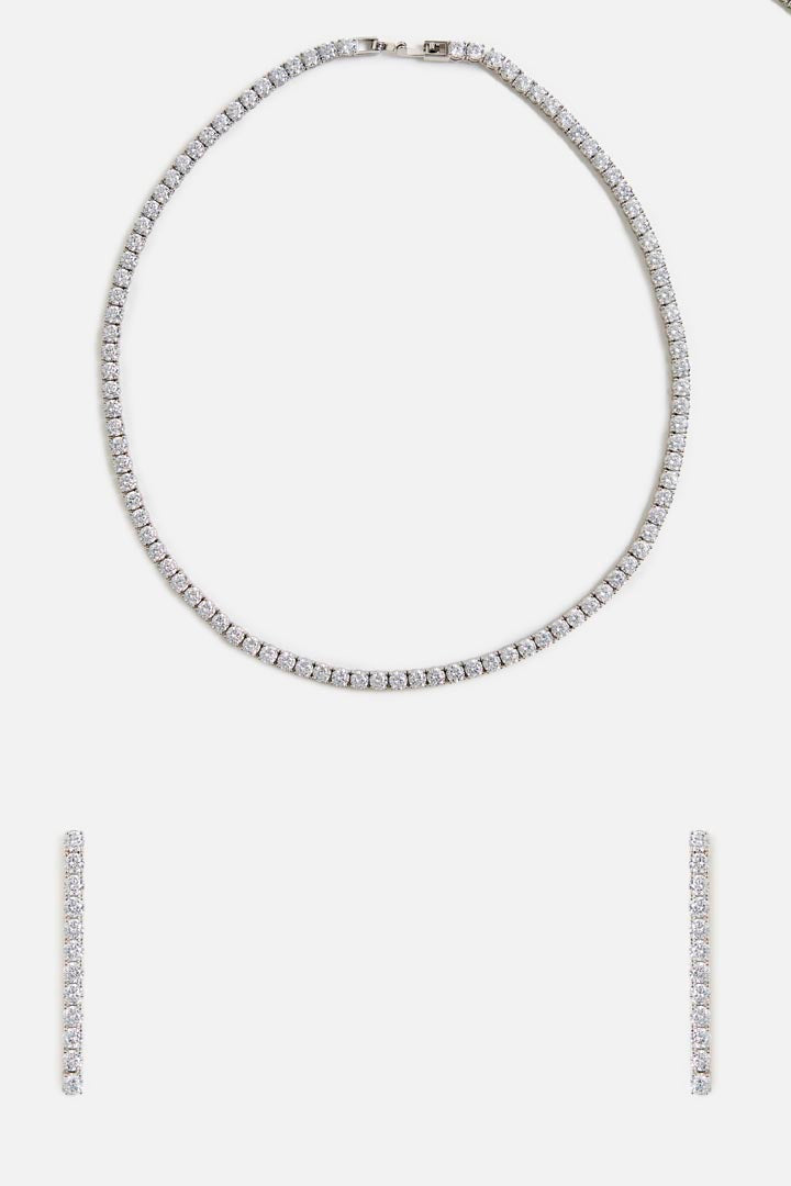 Elegant Silver plated Diamond lookalike Necklace Set