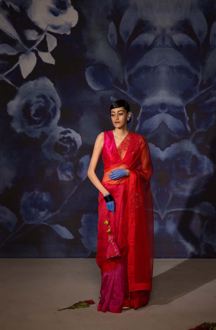 Pink & Red Saree with Blouse- Set of 2