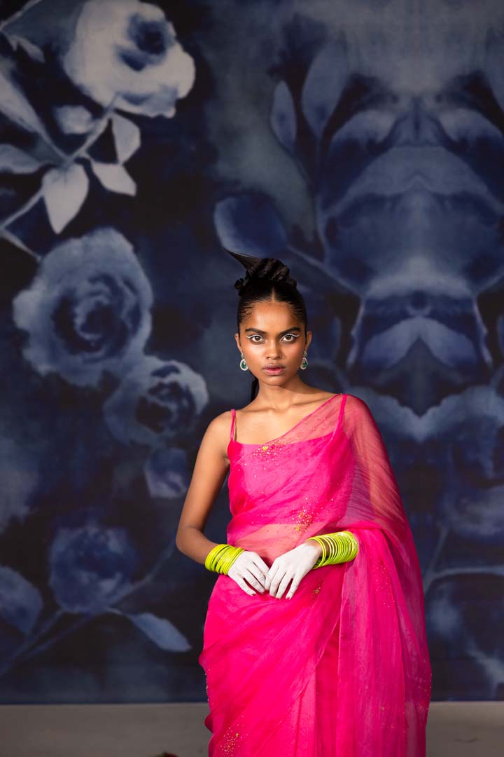 Pink Organza Saree with Blouse -Set of 2