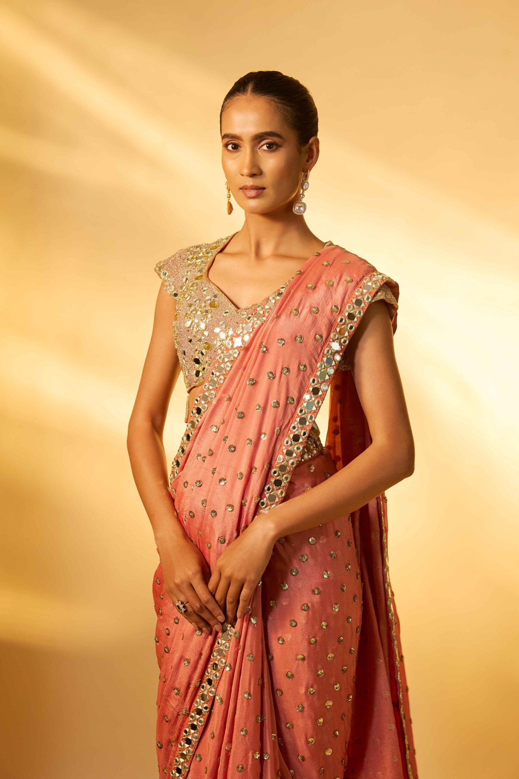 CINNAMON ROSE SEQUINS AND MIRROR EMBROIDERED SAREE SET
