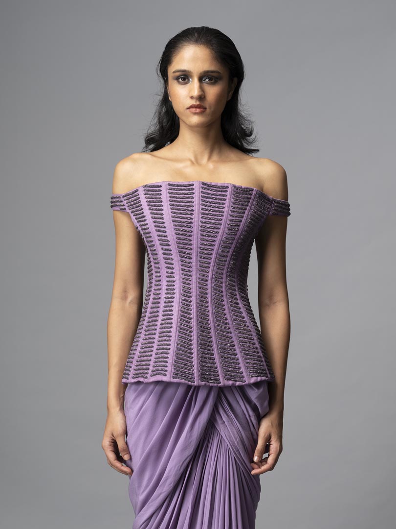 Lavender Corset Saree Gown