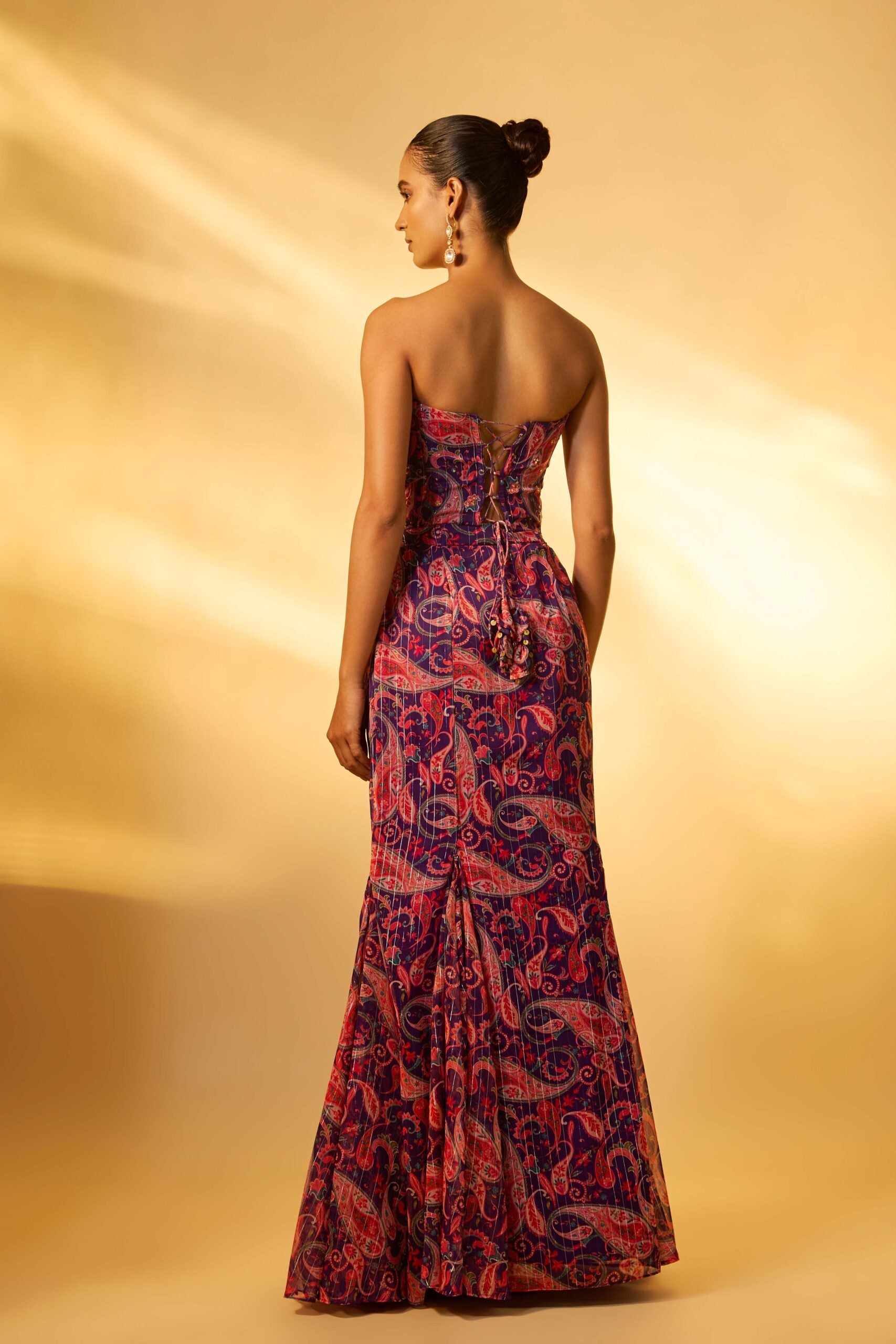VIOLET PAISLEY PRINTED CORSET SET