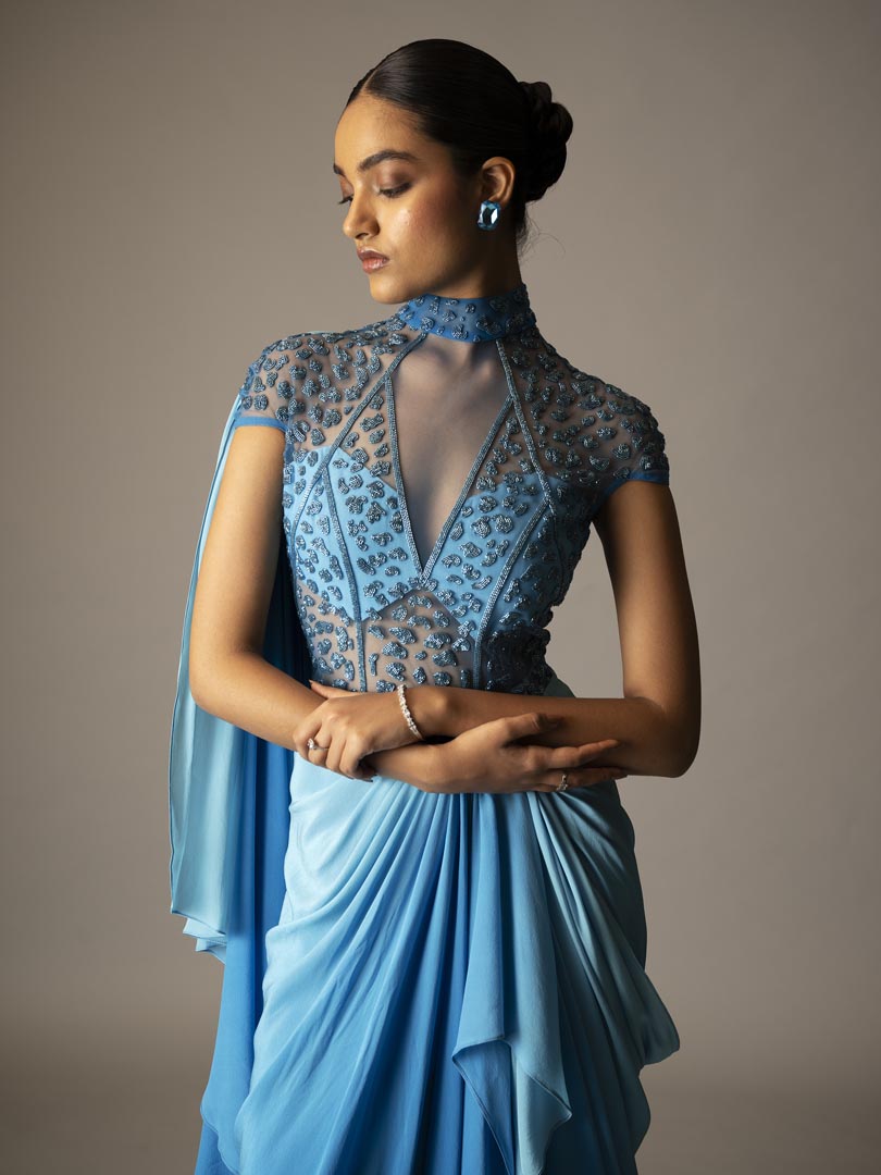 Ombre Blue Saree Gown