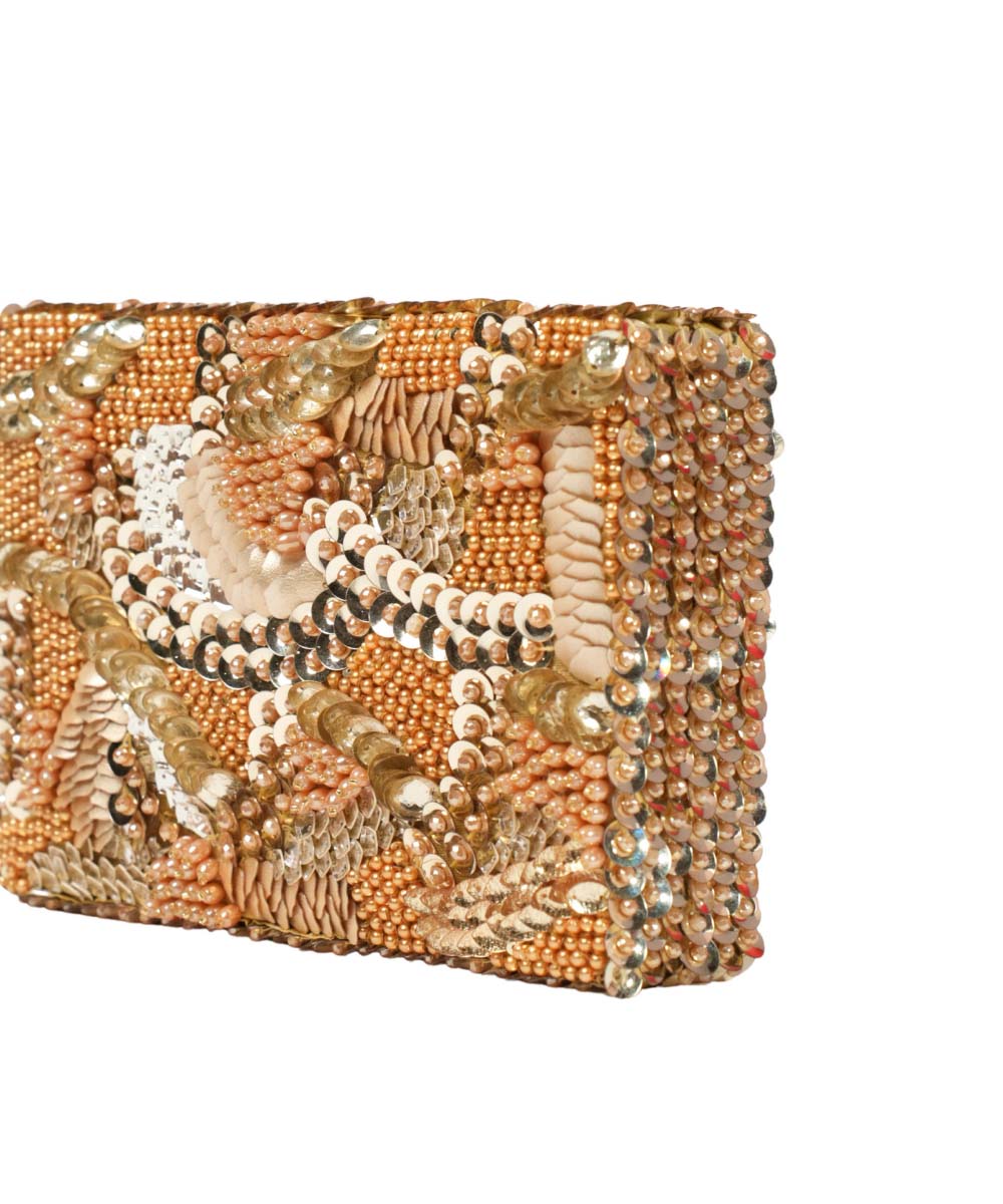 Amna Gold Suede Embellished Clutch