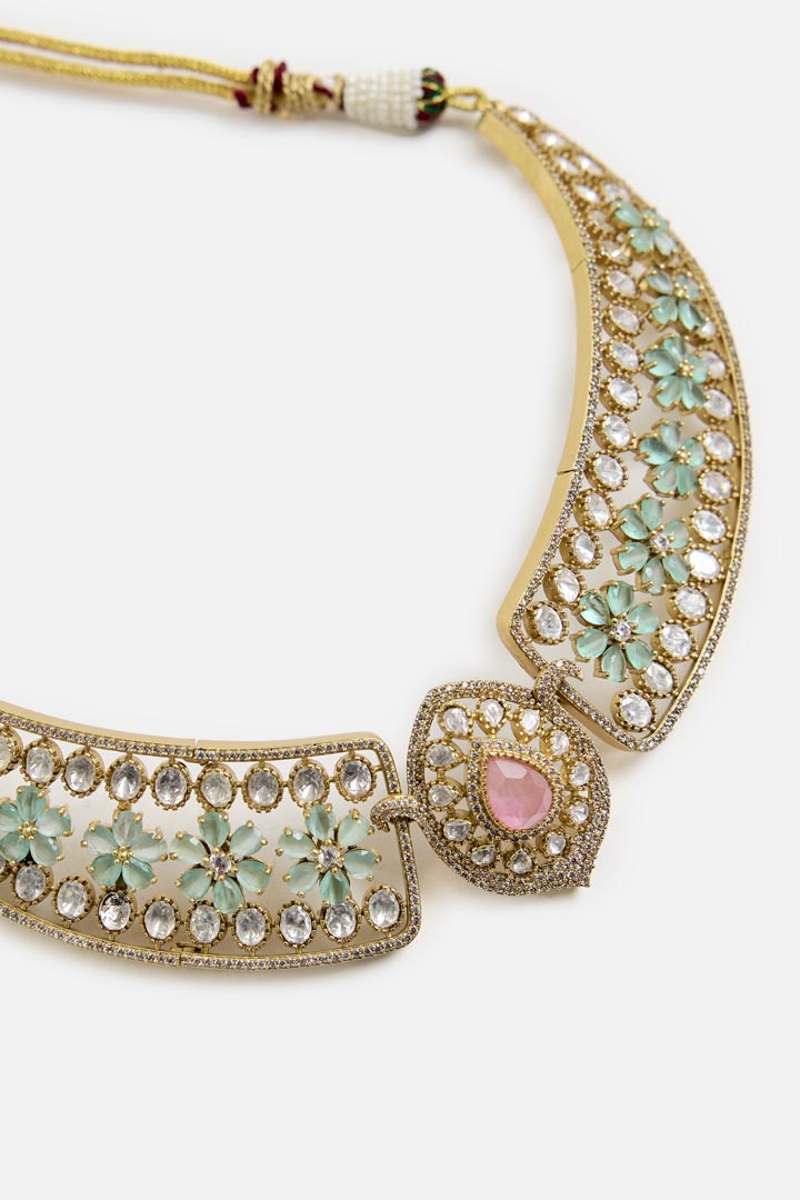 Pastel Mint stones Kundan Choker Necklace Set