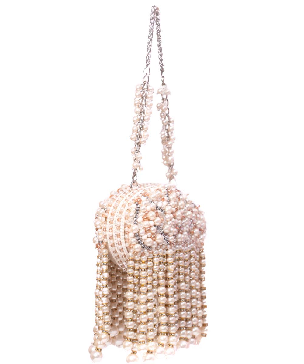 Chloe Ivory Suede Clutch With Big Pearl Hanging