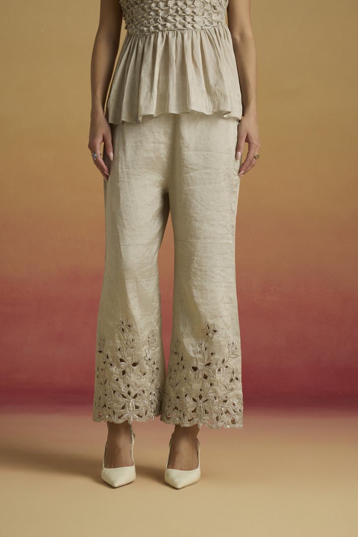 Silver Tissue Tonal Cutwork Straight Pants - Luxury Occasion Wear