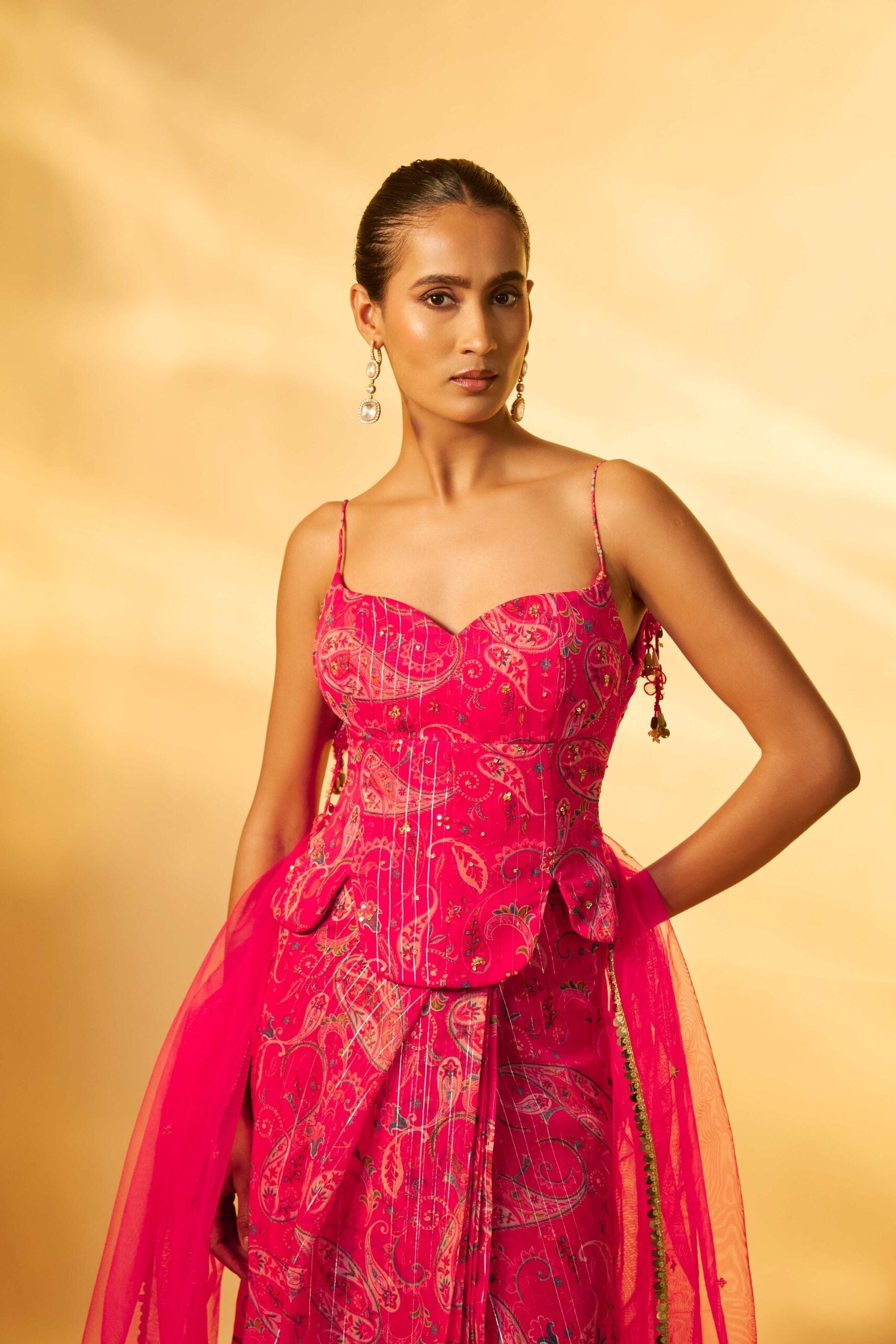PINK PAISLEY PRINTED SKIRT SET