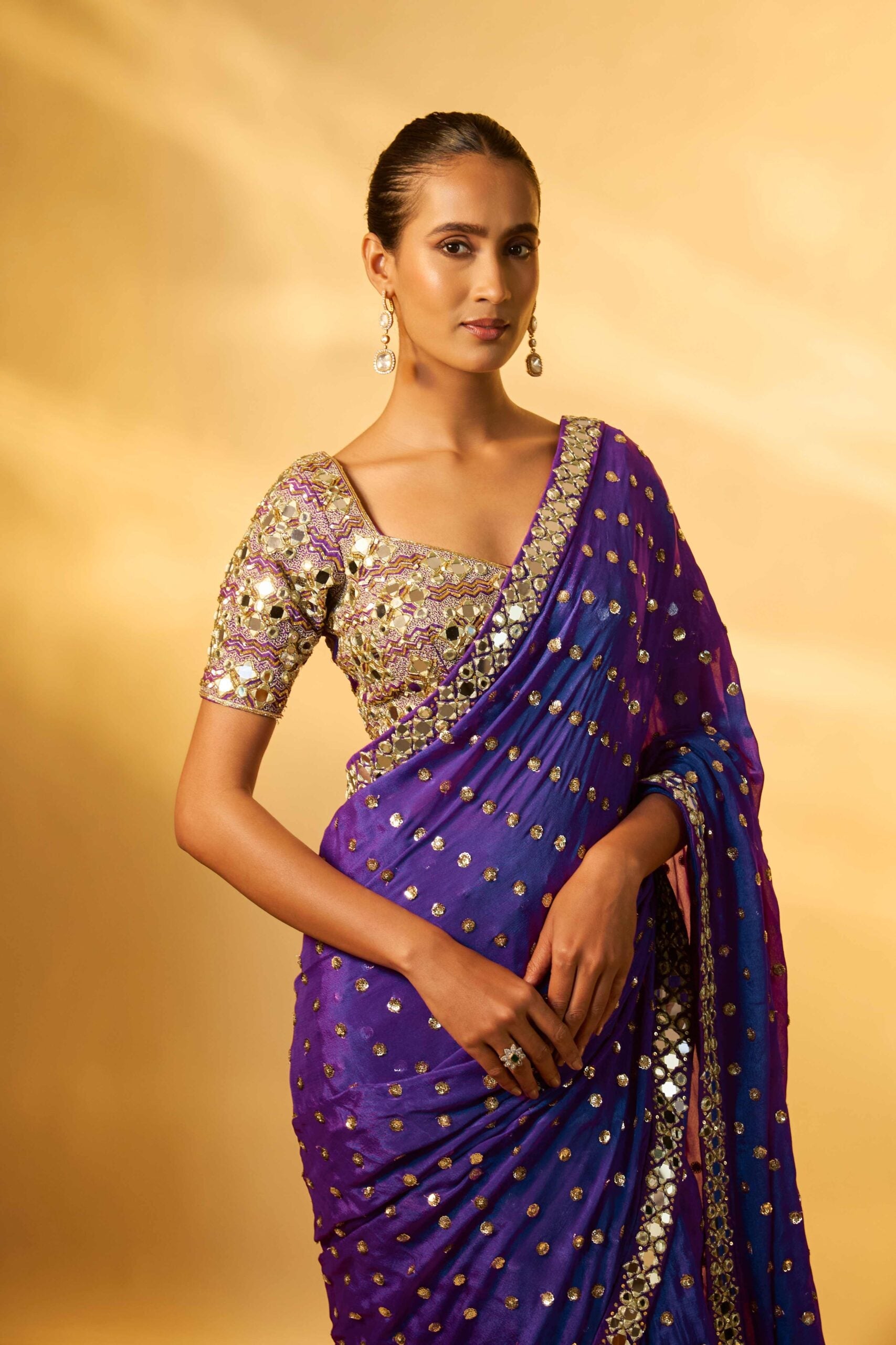 VIOLET SEQUINS EMBROIDERED SAREE SET