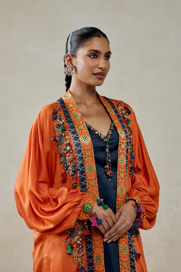 Orange Modal Silk Cape With Patola Silk Salwar Set | Festive Wear