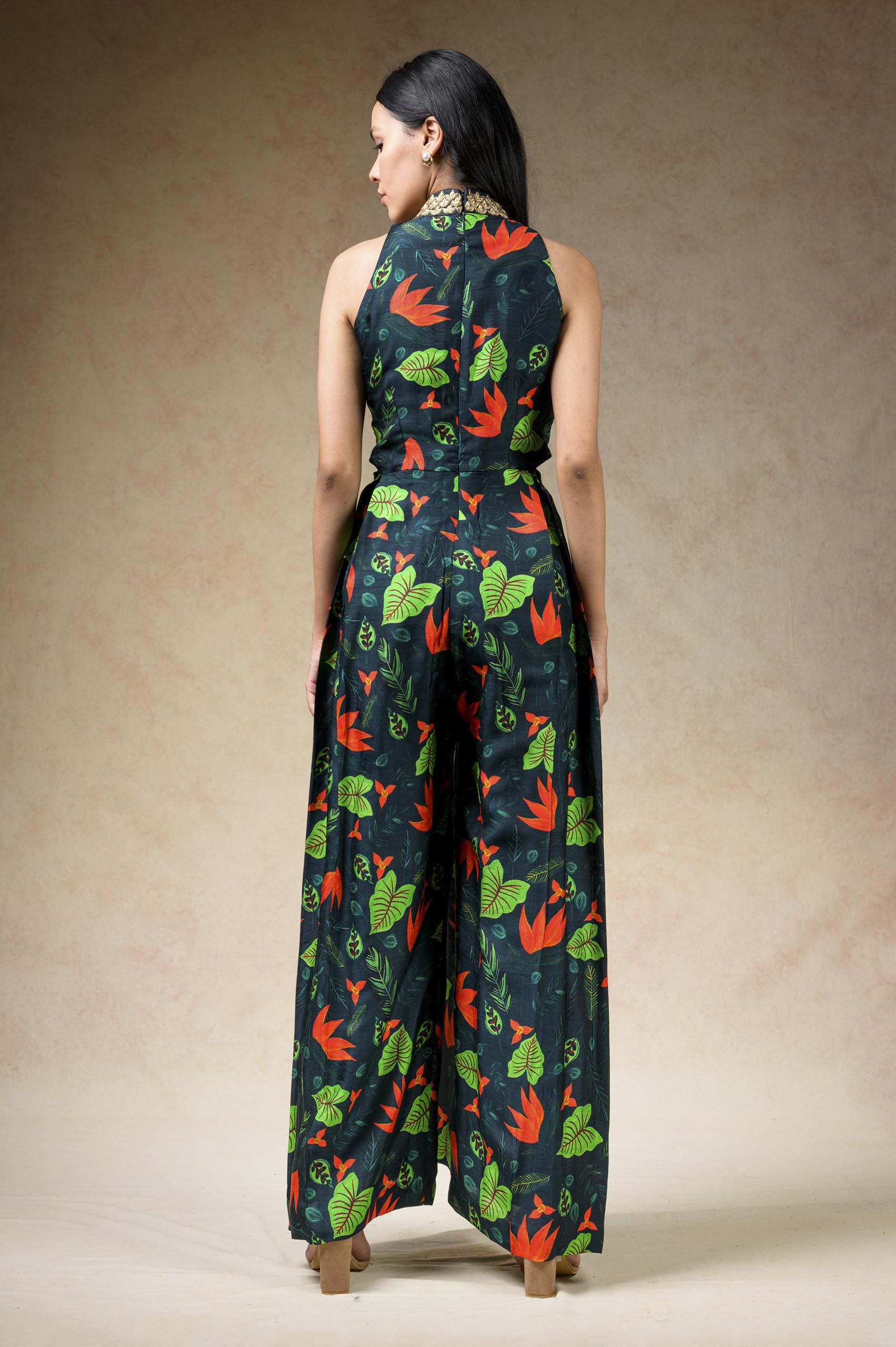 Hand embroidered flared jumpsuit