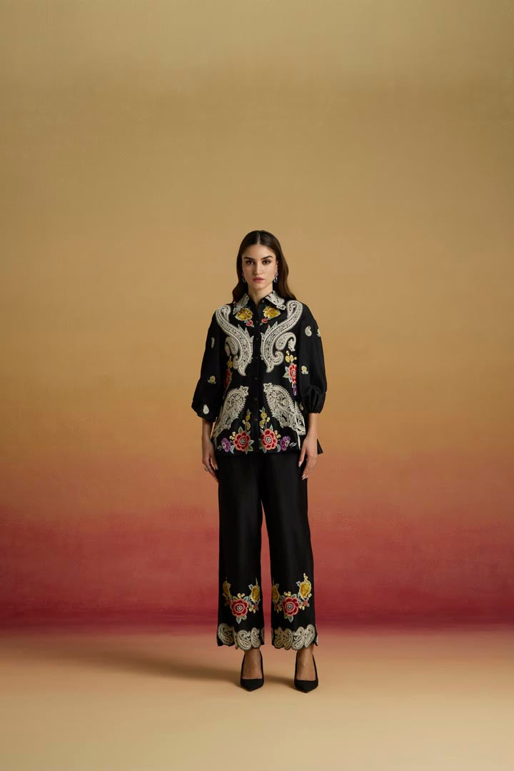 BLACK CONTRAST PAISLEY SHIRT