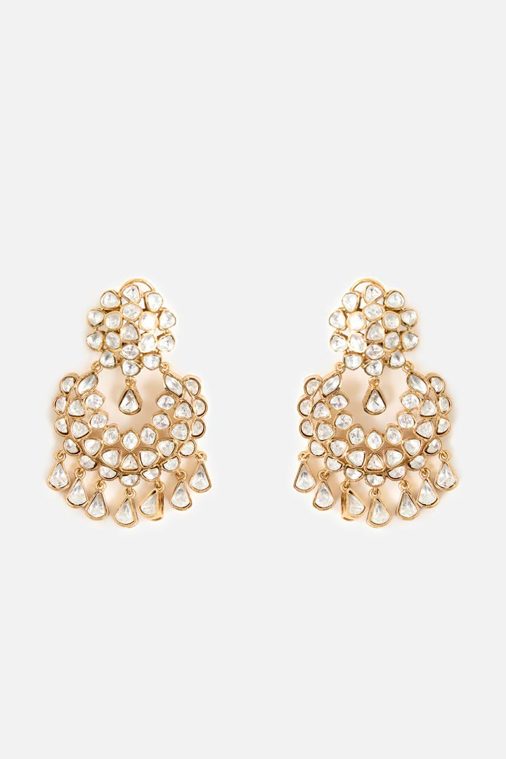 Gold-Plated Pearl & Stone Chandelier Earrings