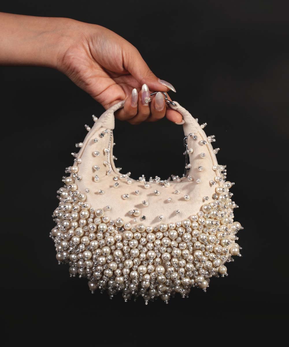 Aliya Ivory Suede Embellished Hobo Bag
