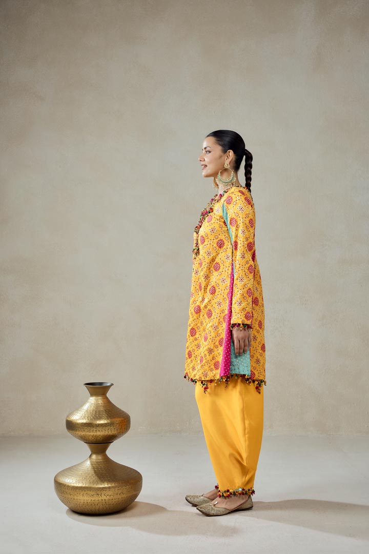 Yellow Patola Silk Suit with Dhoti Pants Festive Set