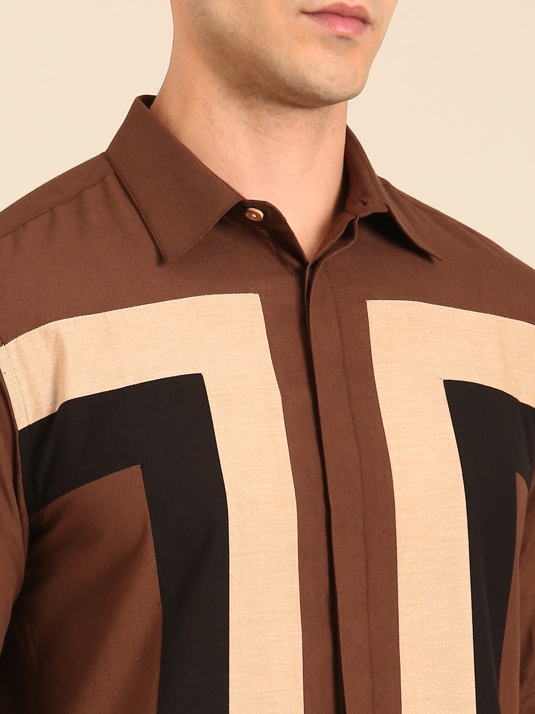 Brown-Beige-Black Malai Cotton Shirt