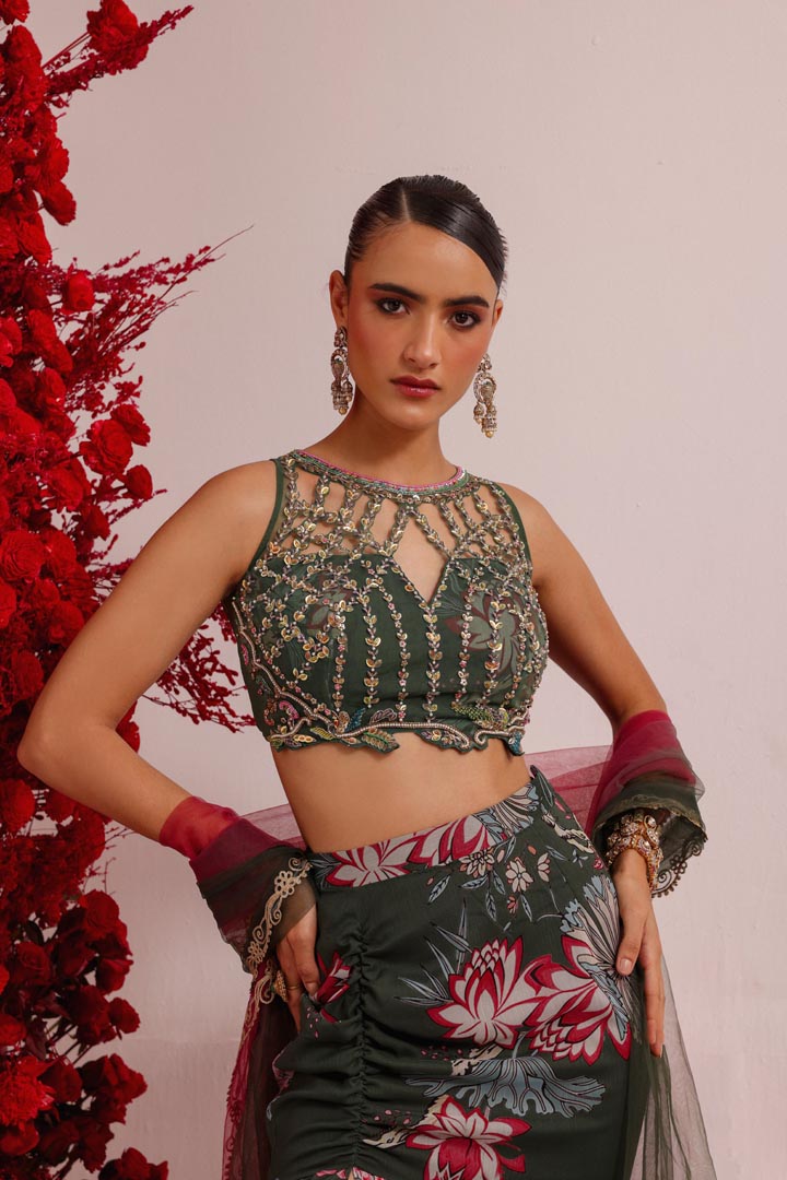 Image of Khwaish green fishcut lehenga