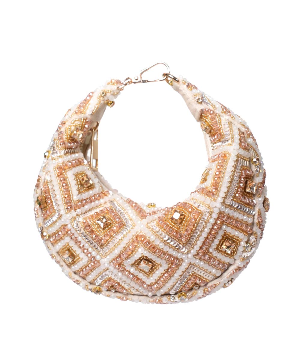 Serin Gold Pastel Suede Embellished Hobo Bag