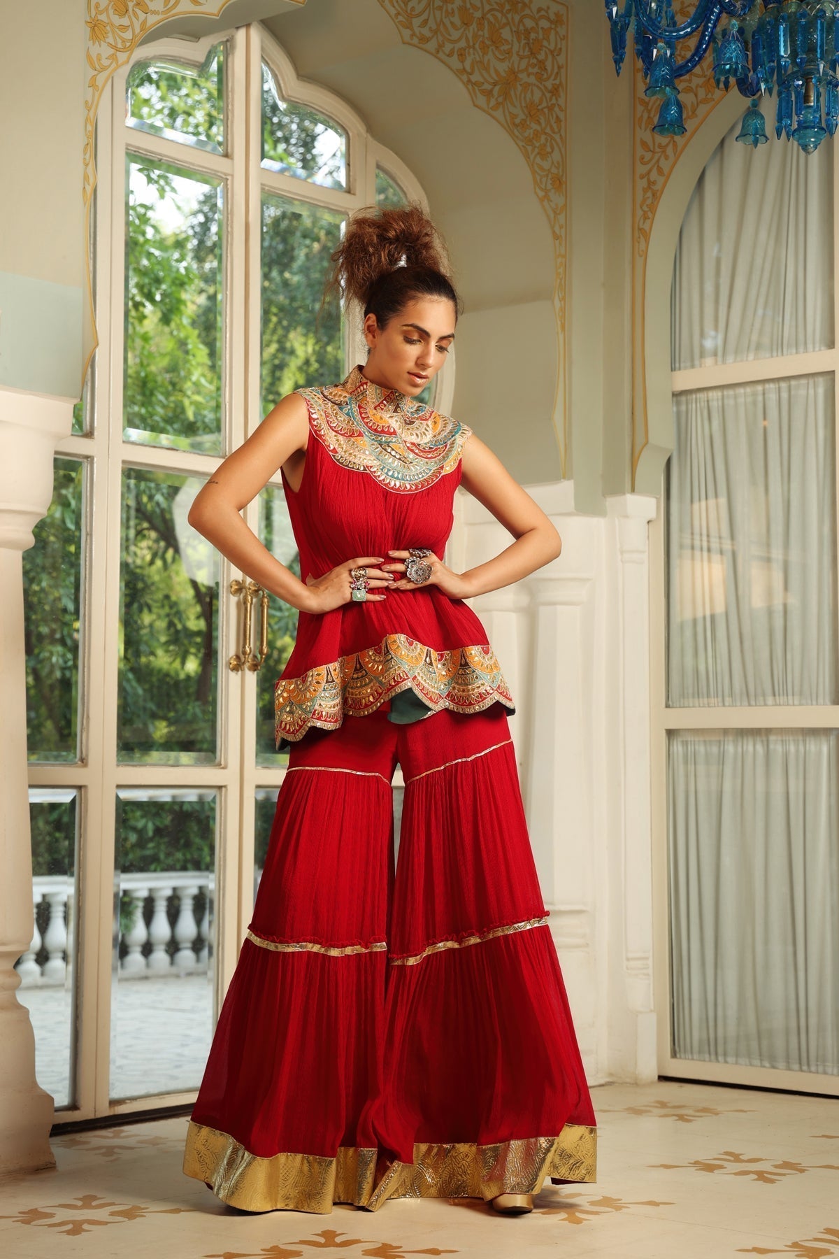 Image of Dilruba crimson bejewelled gotapatti tunic set