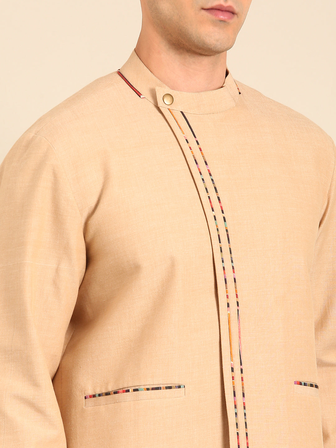 Beige -Print Malai Cotton Bomber Jacket