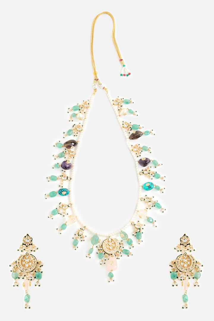 Floral Pearl & Emerald Layered Statement Necklace Set