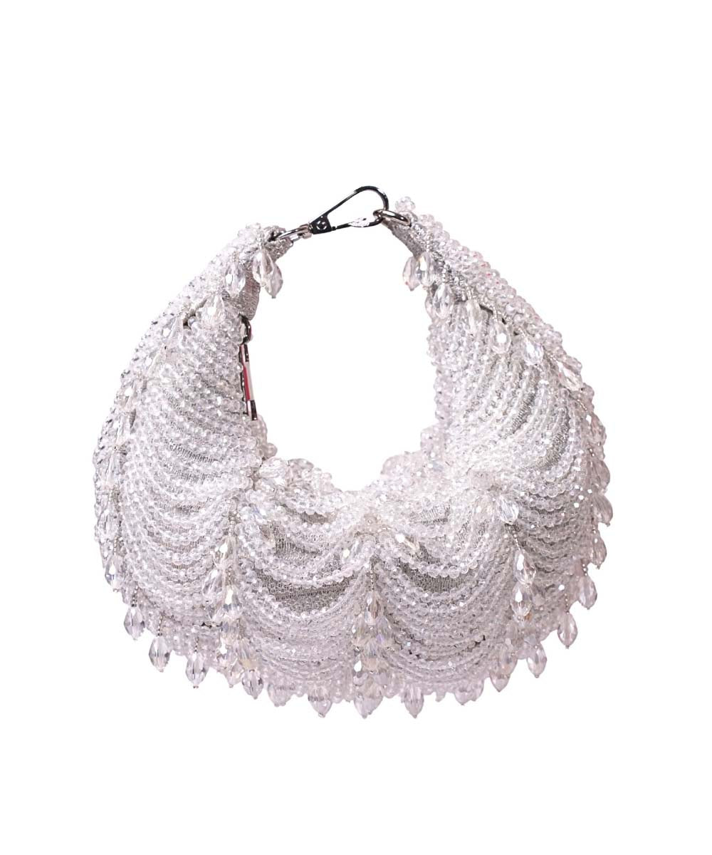 Liona Silver Suede Embellished Hobo Bag