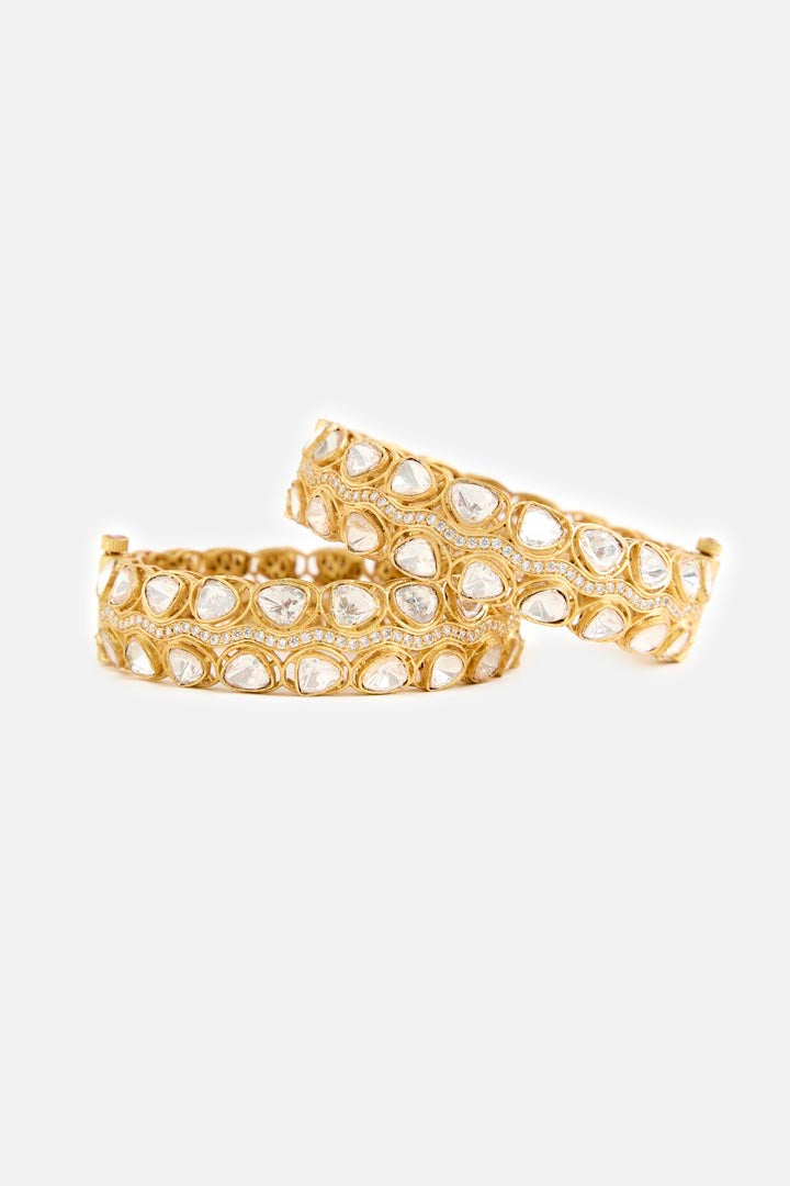 Triple Row Polki Stone Gold-Tone Bangle Set