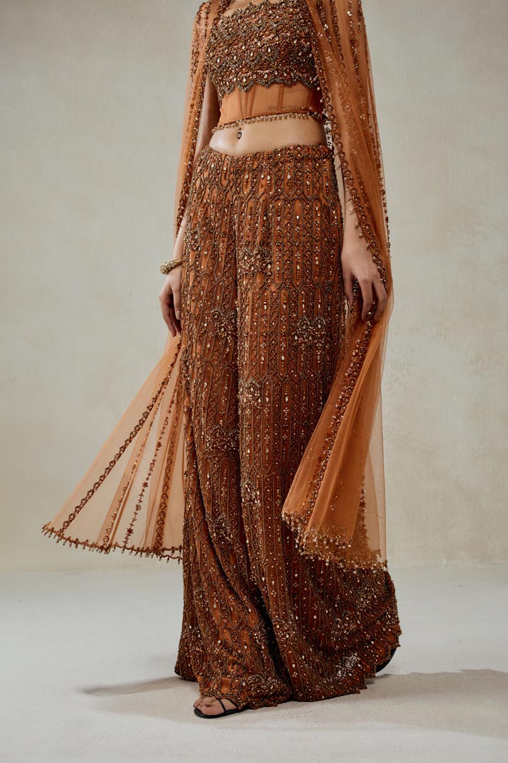 Elegant Copper Embellished Cape Sharara Set for Weddings