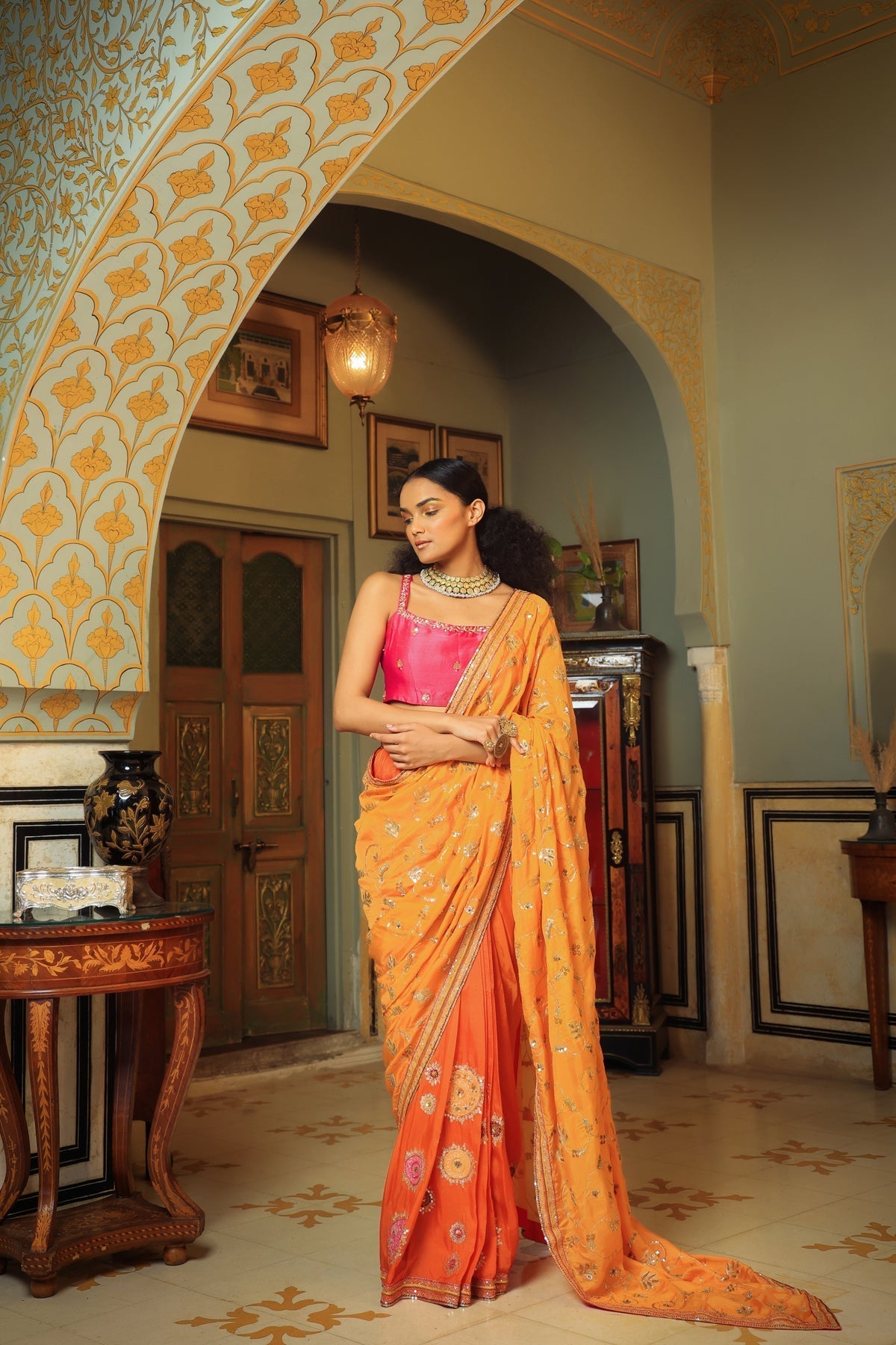 Image of Dilruba narangi jaal saree blouse