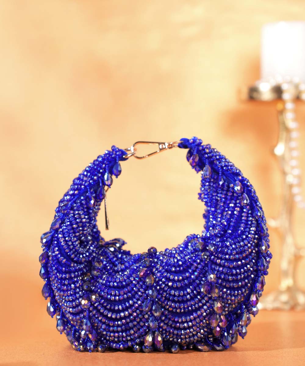 Liona Royal Blue Suede Embellished Hobo Bag